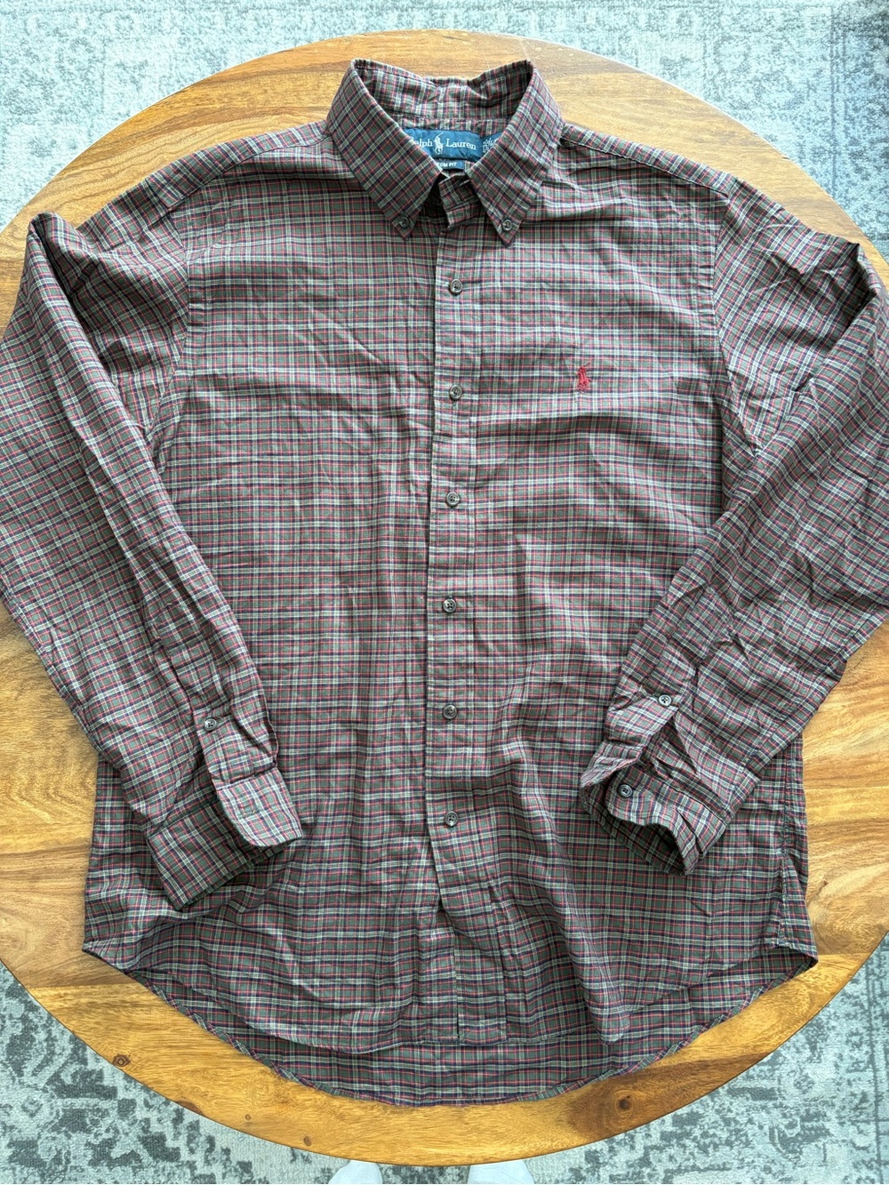 Ralph Lauren Burgundy and Green Plaid Button-Down Shirt